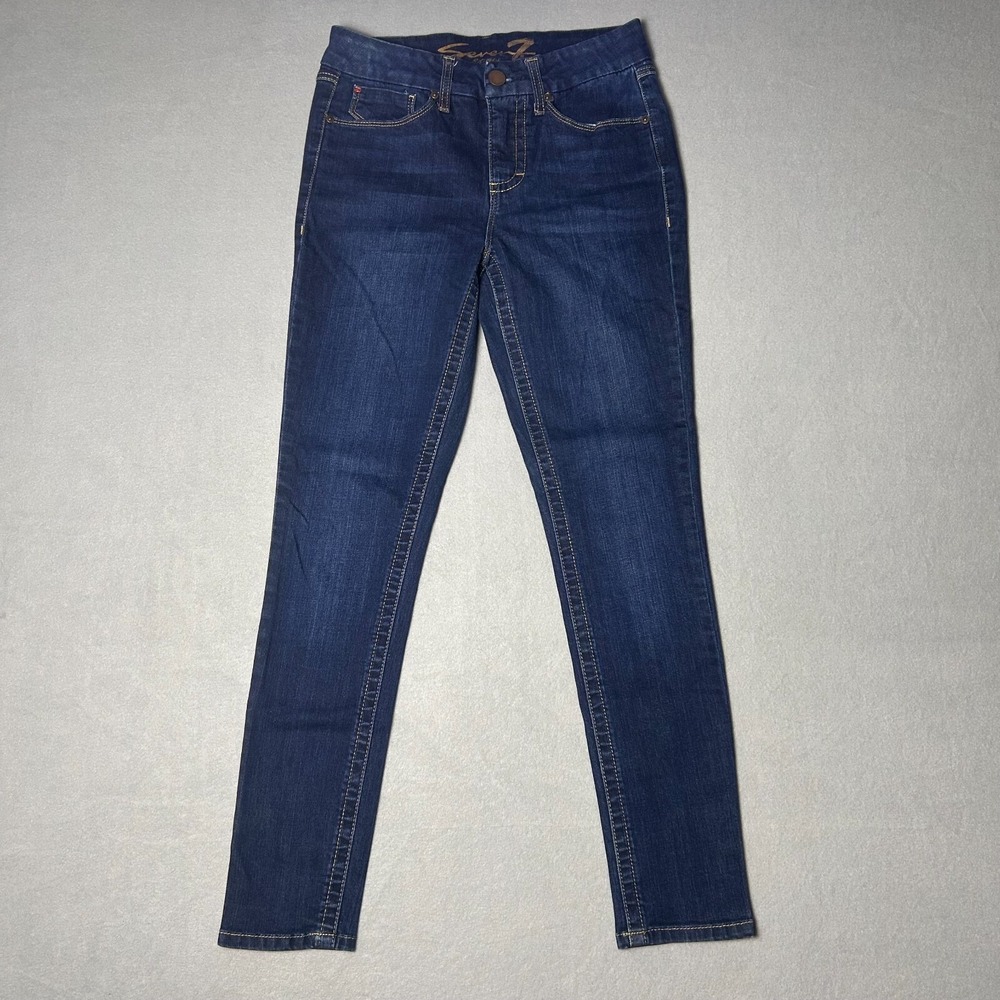 Seven 7 Jeans Womens Size 4 Blue Dark Wash Denim Tummyless Skinny Mid Rise Jeans